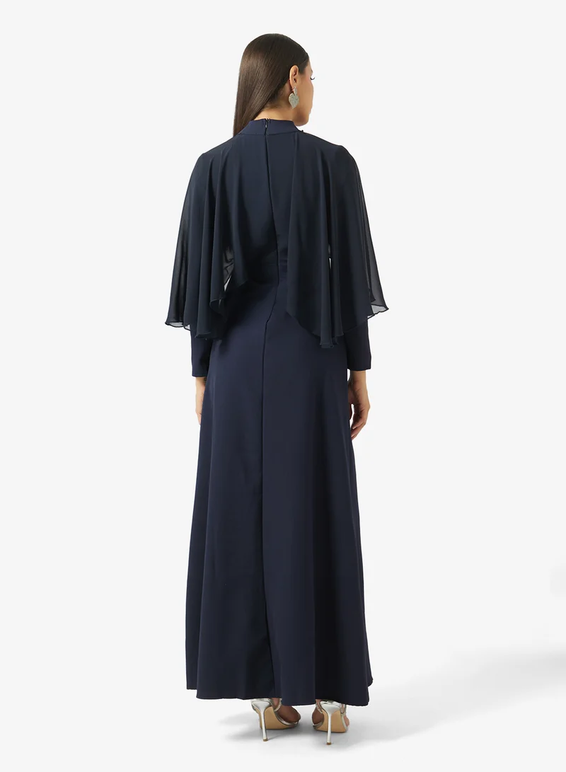 Khizana Cape Dress With Embroidered Waistline