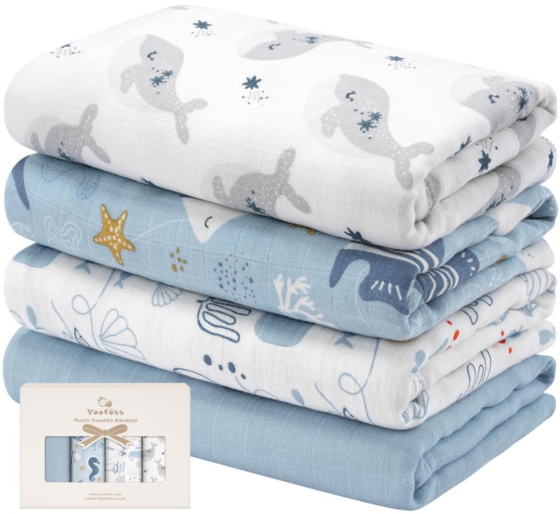 Yoofoss Muslin Swaddle Blankets 4Pack Receiving Blankets for Baby Boys and Girls 47 x 47 Inches Baby Swaddle Neutral Wrap 70 Rayon from Bamboo and 30 Organic Cotton