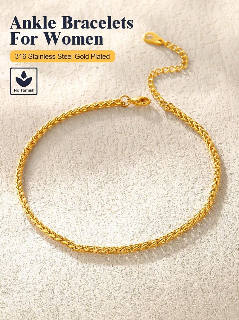 U7 Women Girls Barefoot Jewelry 18K Gold or Rose Gold Stainless Steel Heart/Rope/Figaro/Cuban Chain Anklet Foot Bracelet, 25-30 CM Long - Image 4