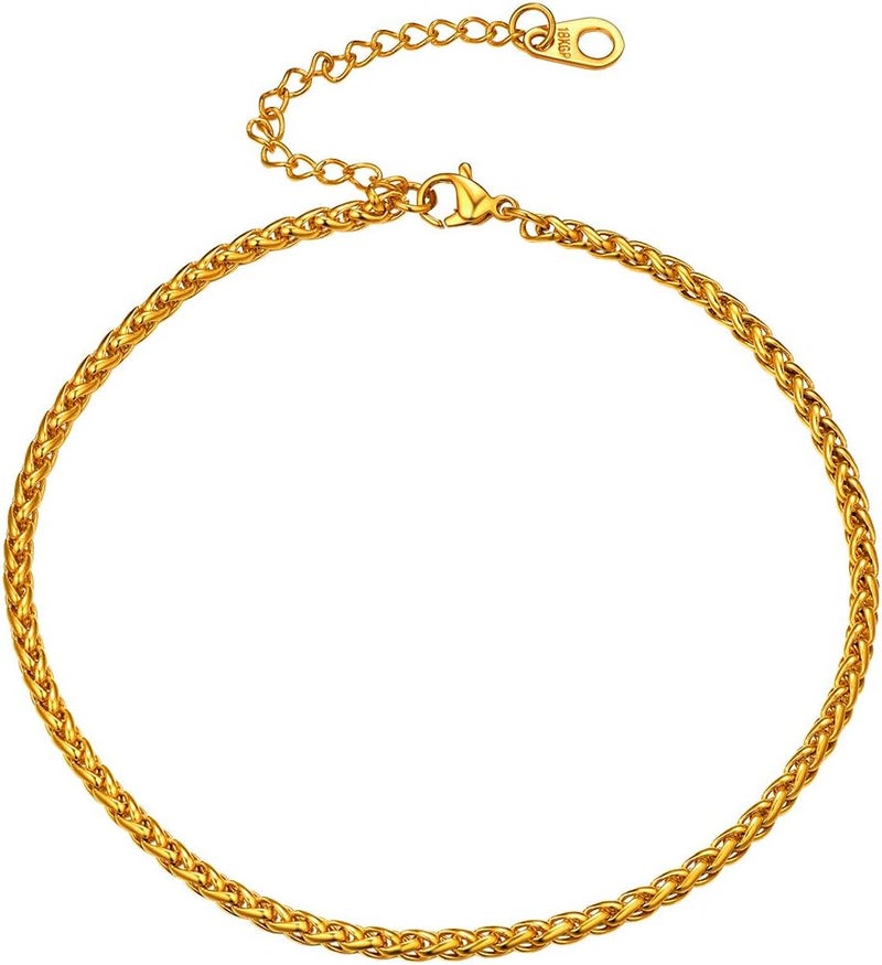 U7 Women Girls Barefoot Jewelry 18K Gold or Rose Gold Stainless Steel Heart/Rope/Figaro/Cuban Chain Anklet Foot Bracelet, 25-30 CM Long - Image 1