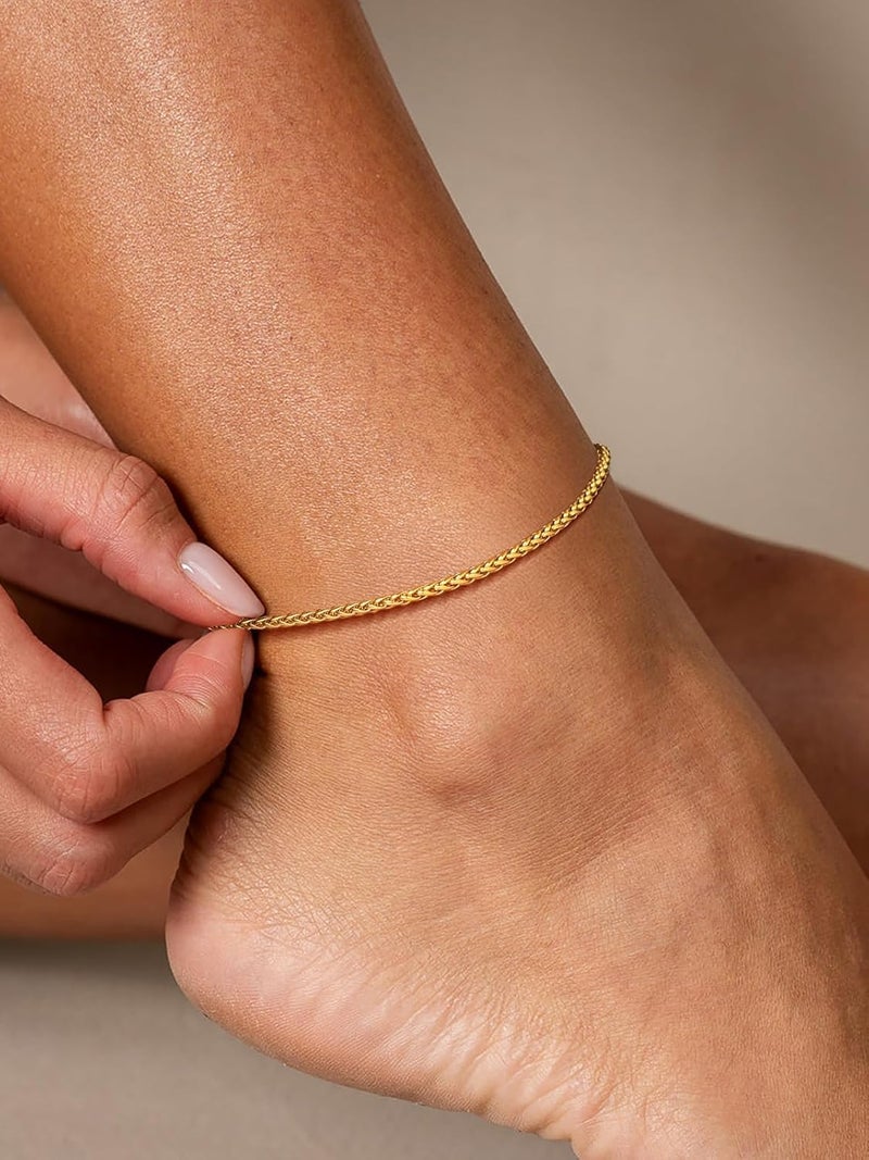 U7 Women Girls Barefoot Jewelry 18K Gold or Rose Gold Stainless Steel Heart/Rope/Figaro/Cuban Chain Anklet Foot Bracelet, 25-30 CM Long - Image 3