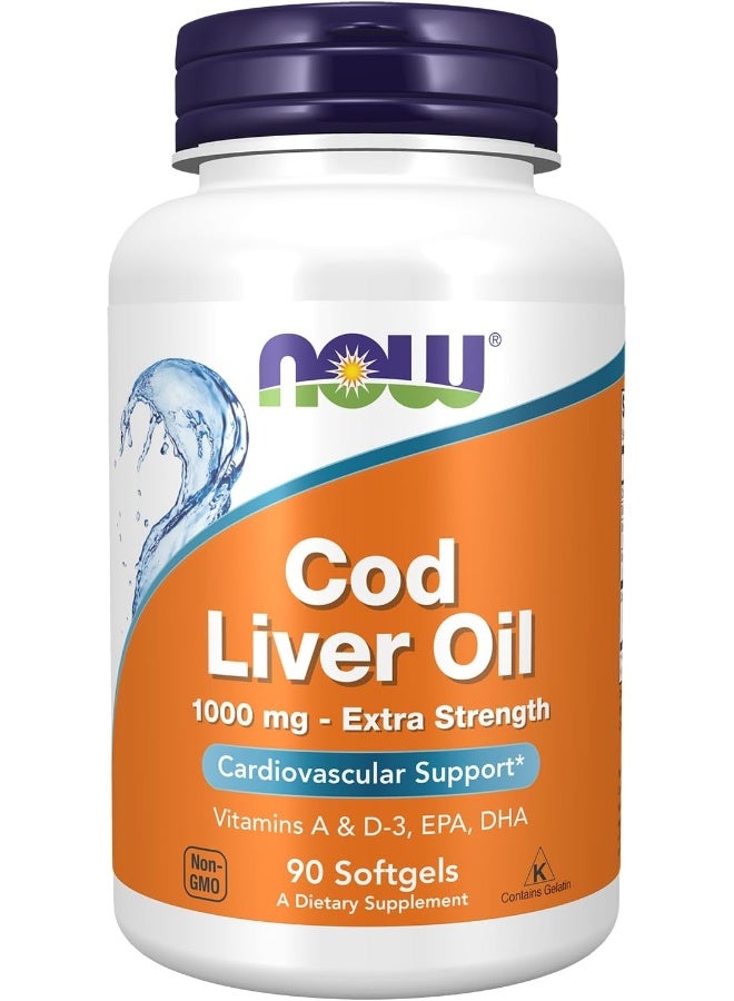 Now Foods, Cod Liver Oil, 1,000 Mg, 90 Softgels - Image 1