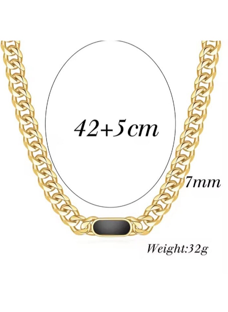 Ward Women's Necklace Thick with Square Design and Colored Stone in Stainless Steel  - Image 2
