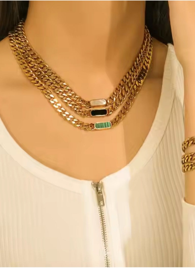 Ward Women's Necklace Thick with Square Design and Colored Stone in Stainless Steel  - Image 3