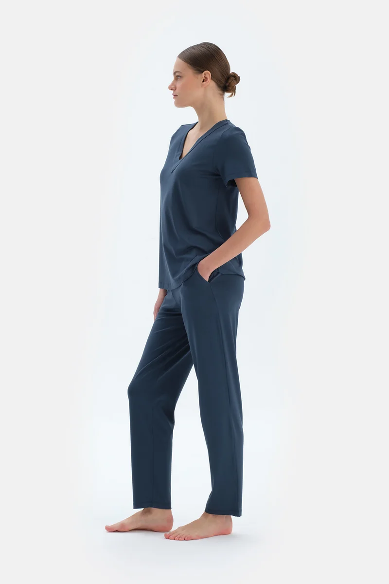 dagi T-shirt & Trousers Pajama Set V Neck Viscose Mid Rise Regular/Classic Fit Sleepwear