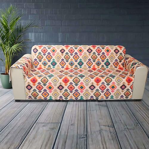 KINGLY Lurka Multicolor Boho Print Velvet Sofa Cover for 3 Seater | Premium Soft Velvet Fabric | Anti-Slip, Washable & Durable | Perfect for Home, Office & Living Room - Image 1