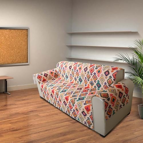 KINGLY Lurka Multicolor Boho Print Velvet Sofa Cover for 3 Seater | Premium Soft Velvet Fabric | Anti-Slip, Washable & Durable | Perfect for Home, Office & Living Room - Image 2