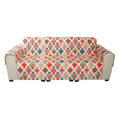 KINGLY Lurka Multicolor Boho Print Velvet Sofa Cover for 3 Seater | Premium Soft Velvet Fabric | Anti-Slip, Washable & Durable | Perfect for Home, Office & Living Room - Image 3