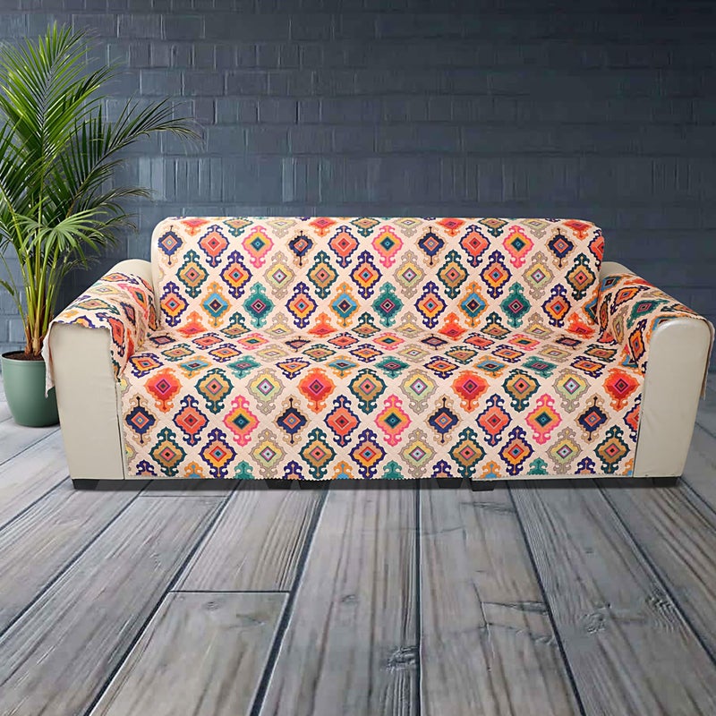 KINGLY Lurka Multicolor Boho Print Velvet Sofa Cover for 3 Seater | Premium Soft Velvet Fabric | Anti-Slip, Washable & Durable | Perfect for Home, Office & Living Room - Image 4