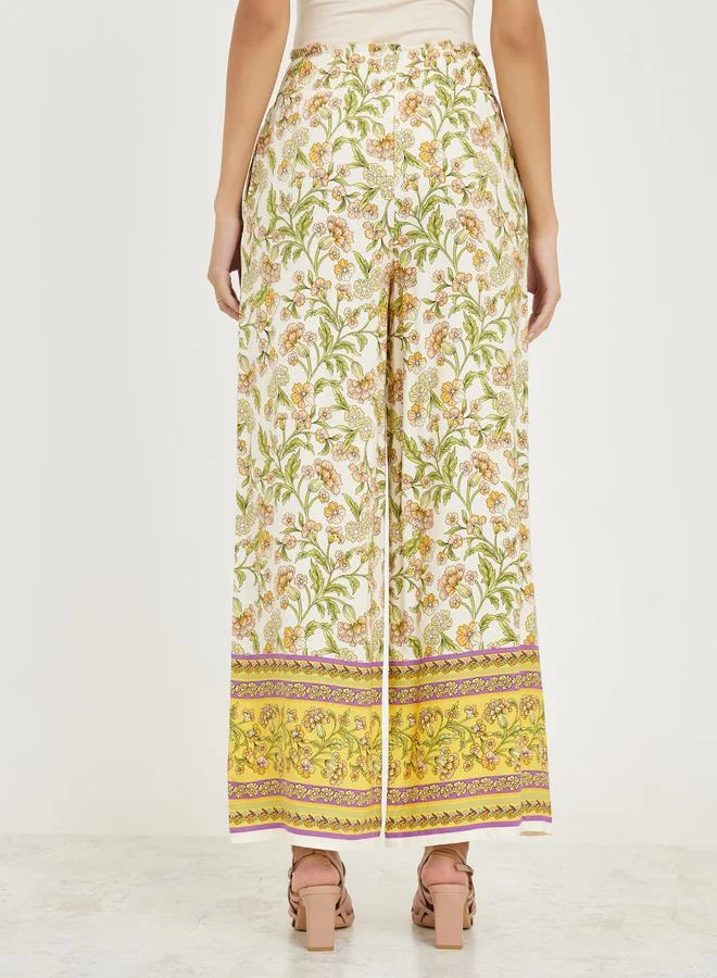 Take Two All Over Print Smocking Waistband Straight Leg Pants