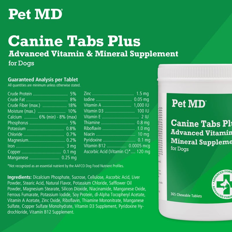Pet MD - Canine Tabs Plus 365 Count - Advanced Multivitamins for Dogs - Natural Daily Vitamin and Mineral Nutritional Supplement - Liver Flavored Chewable Tablets - Image 2