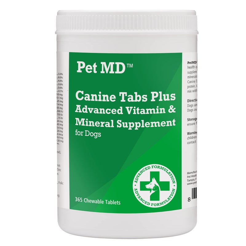 Pet MD - Canine Tabs Plus 365 Count - Advanced Multivitamins for Dogs - Natural Daily Vitamin and Mineral Nutritional Supplement - Liver Flavored Chewable Tablets - Image 1