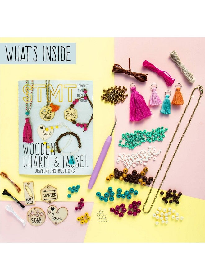 STMT DIY Wooden charm & Tassel Jewelry Art & Craft Kit by Horizon Group USA, Design & Create 10Piece of Vsco Girl Jewelry, Includes Wood Charms, Colorful Tassels, Beads, Chains & More, Multicolored - Image 2