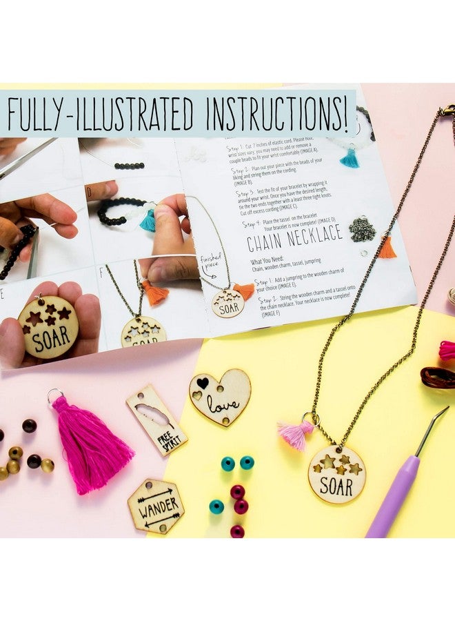 STMT DIY Wooden charm & Tassel Jewelry Art & Craft Kit by Horizon Group USA, Design & Create 10Piece of Vsco Girl Jewelry, Includes Wood Charms, Colorful Tassels, Beads, Chains & More, Multicolored - Image 3