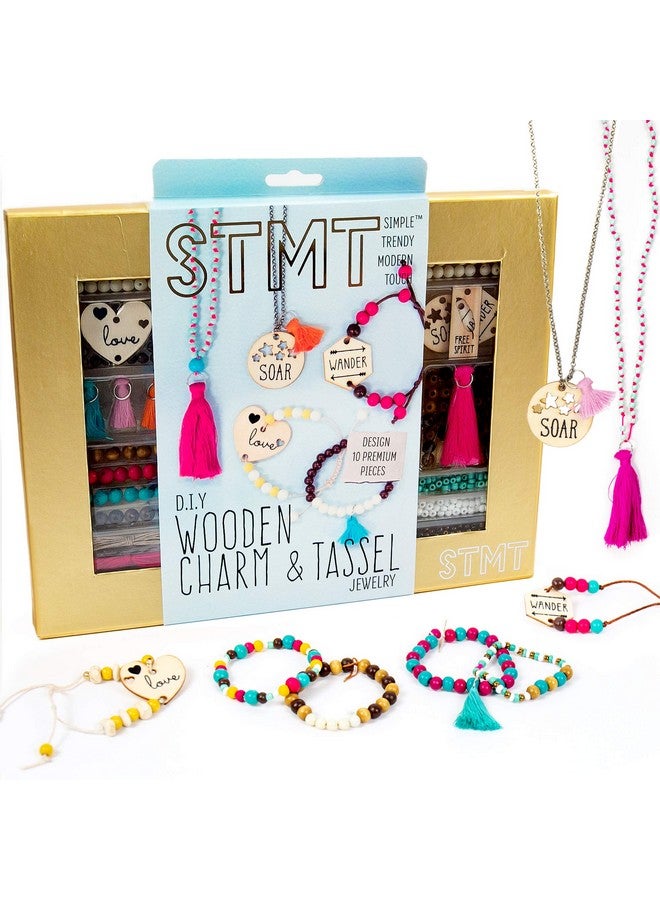 STMT DIY Wooden charm & Tassel Jewelry Art & Craft Kit by Horizon Group USA, Design & Create 10Piece of Vsco Girl Jewelry, Includes Wood Charms, Colorful Tassels, Beads, Chains & More, Multicolored - Image 1
