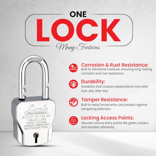 Link Atoot Extra 50MM Heavy-Duty Padlock | Triple Locking Mechanism | Hardened Steel Shackle | Rust-Resistant Body | 15-Year Warranty | Includes 3 Keys - Image 2