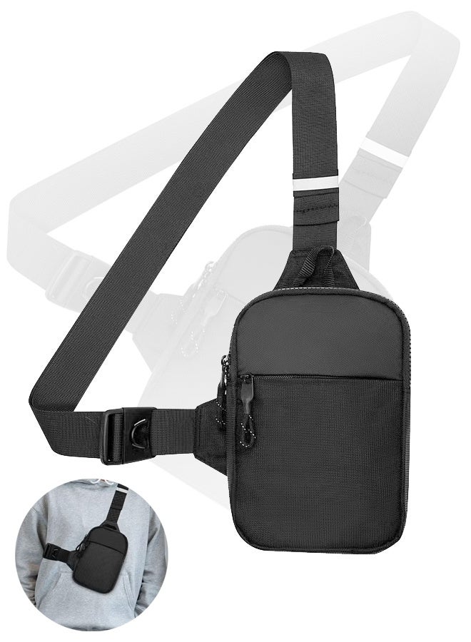 حقيبة كتف صغيرة للرجال مقاومة للماء وحقائب كروسبودي وحقائب صدر مع حزام كتف قابل للتعديل للسفر والرياضة والتخييم (أسود) - Image 1