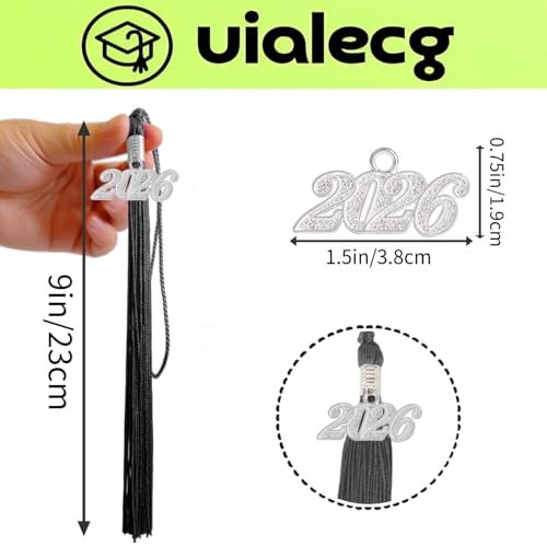 UIALECG Graduation Tassel 2026 for Grad Cap,Black Tassel with Silver Charm - Image 3