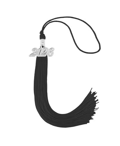 UIALECG Graduation Tassel 2026 for Grad Cap,Black Tassel with Silver Charm - Image 1