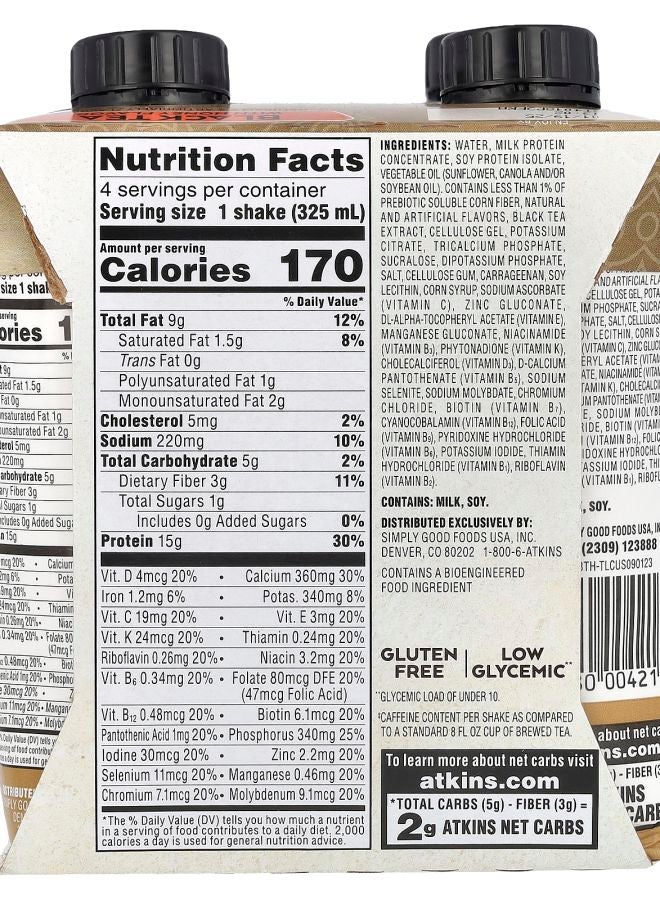 Atkins Iced Tea Latte Protein Shake Black Tea with Honey 4 Shakes 11 fl oz (325 ml) Each - Image 2