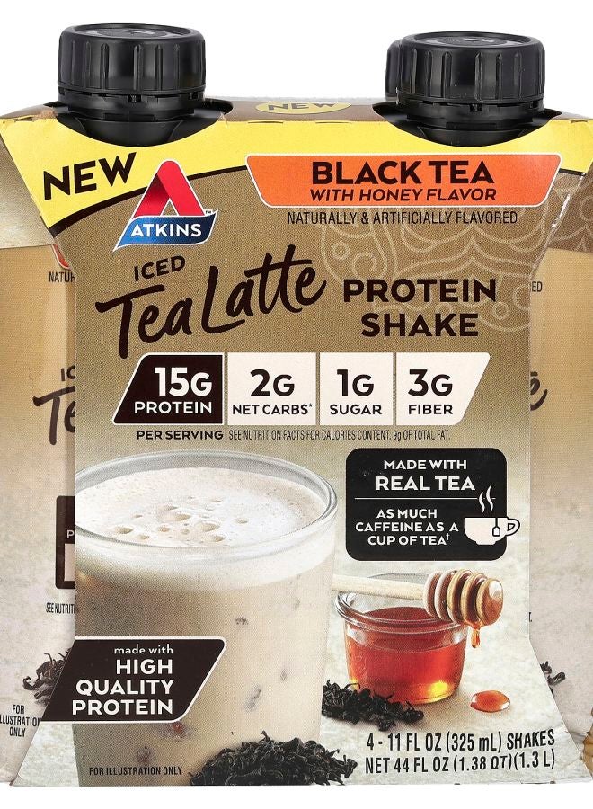 Atkins Iced Tea Latte Protein Shake Black Tea with Honey 4 Shakes 11 fl oz (325 ml) Each - Image 1