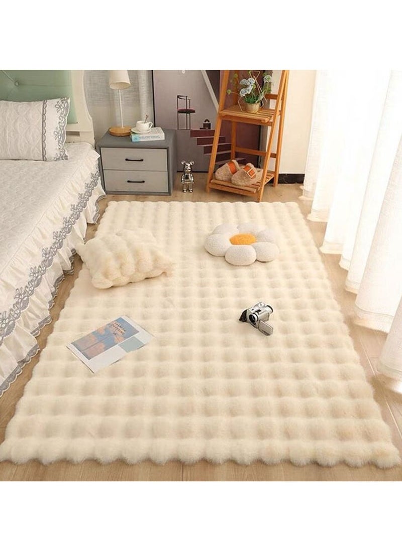Captaintech 60x120cm Solid Colour Reversible Plush Plush Blanket, Fluffy Comfort Plush Comfort Microfibre Blanket for Sofa Bed, Beige  - Image 1