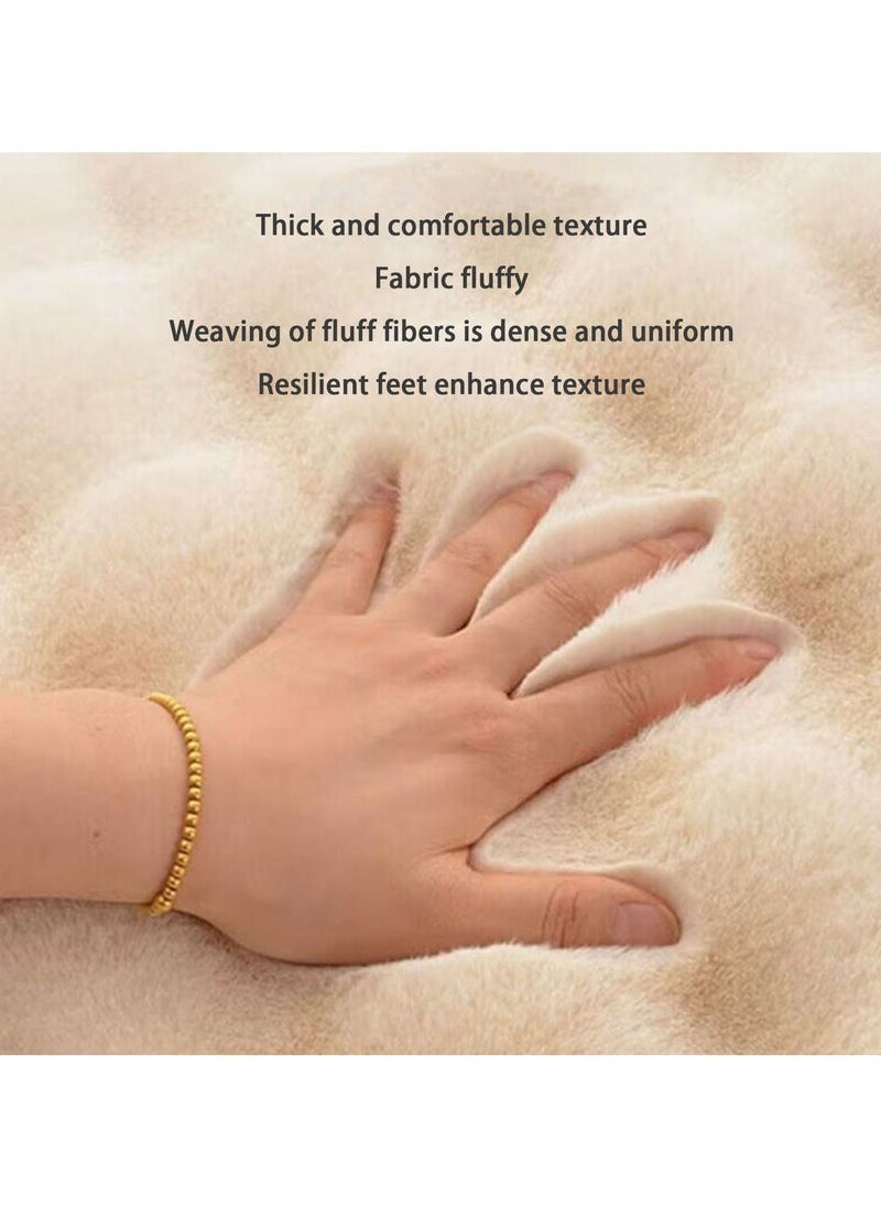 Captaintech 60x120cm Solid Colour Reversible Plush Plush Blanket, Fluffy Comfort Plush Comfort Microfibre Blanket for Sofa Bed, Beige  - Image 2