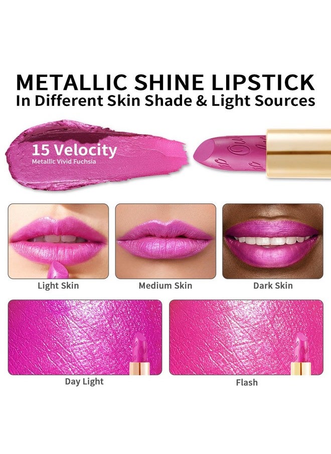 Oulac Pink Lipstick For Women With Metallic 3D Shine Lightweight Hydrating Formula, High Impact Lip Color, Full Coverage Lip Makeup, Velocity(15)  - Image 3