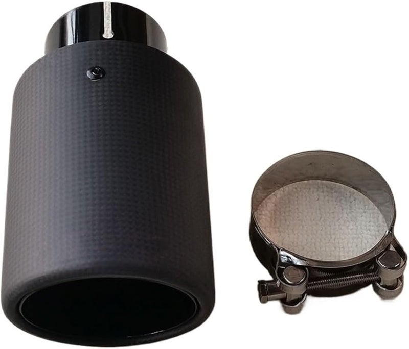 Universal Car Single Exhaust Tip Matte Carbon Fiber Black Tailpipe Muffler Modification ID 76MM OD 114MM - Image 1