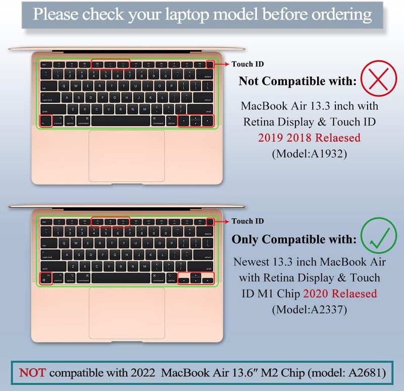 MasiBloom Silicone Keyboard Cover Skin for MacBook Air 13 inch A2337 M1 Chip Released in 2020 Touch ID & Retina Display US Version Ultra Thin Keyboard Protector Cover Skin Accessories, Grey - Image 2