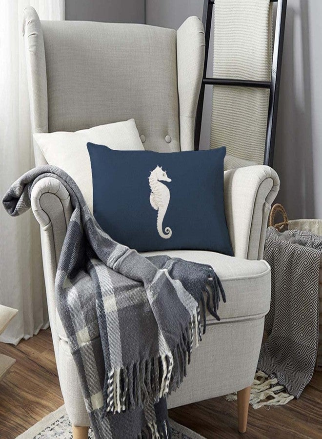 TKS MITLAN White Sea Horse Pillow Covers 12x20 Inch Navy Blue Nautical Cute Coastal Theme Retro Decorative Throw Pillow Covers Cushion Case for Home Sofa Couch Decoration - Image 3