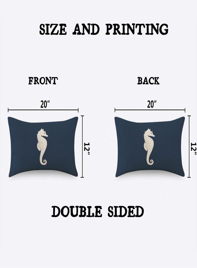 TKS MITLAN White Sea Horse Pillow Covers 12x20 Inch Navy Blue Nautical Cute Coastal Theme Retro Decorative Throw Pillow Covers Cushion Case for Home Sofa Couch Decoration - Image 2