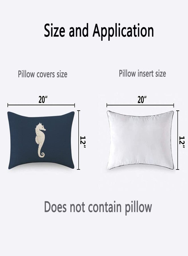 TKS MITLAN White Sea Horse Pillow Covers 12x20 Inch Navy Blue Nautical Cute Coastal Theme Retro Decorative Throw Pillow Covers Cushion Case for Home Sofa Couch Decoration - Image 4