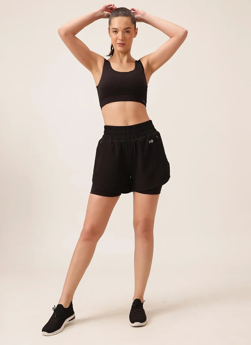 Clovia Clovia Snug Fit Active High Rise Running Shorts in Black