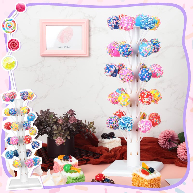 Treela 2 Pcs Cake Pop Stand Lollipop Holder Stand 60 Hole Cake Candy Dessert Table Display for Wedding Baby Showers Birthday Halloween Christmas Party - Image 5