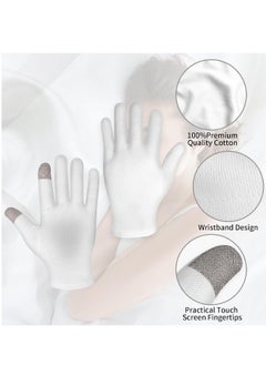 Generic 4 Pairs Touch Screen Moisturizing Gloves White Cotton Overnight Bedtime Heal Eczema Sleeping Lotion, Washable Hand Spa Treatment Repair Rough Cracked Dry Skin  - Image 3