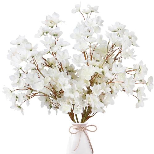 Sggvecsy Artificial Cherry Blossom Flowers 4 Pcs Faux Cherry Blossom Stems Faux Silk Cherry Blossom Branches 157 Fake Peach Flowers for Vase Arrangements Home Wedding Table Decor White - Image 1