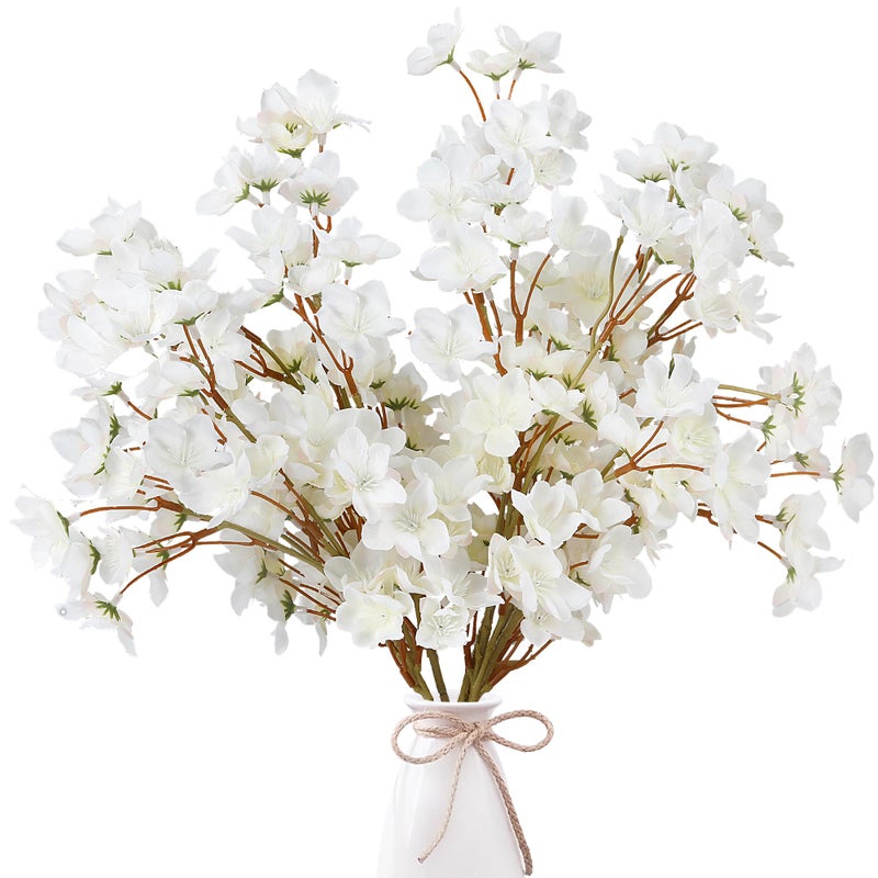 Sggvecsy Artificial Cherry Blossom Flowers 4 Pcs Faux Cherry Blossom Stems Faux Silk Cherry Blossom Branches 157 Fake Peach Flowers for Vase Arrangements Home Wedding Table Decor White - Image 2