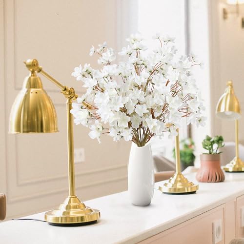 Sggvecsy Artificial Cherry Blossom Flowers 4 Pcs Faux Cherry Blossom Stems Faux Silk Cherry Blossom Branches 157 Fake Peach Flowers for Vase Arrangements Home Wedding Table Decor White - Image 3