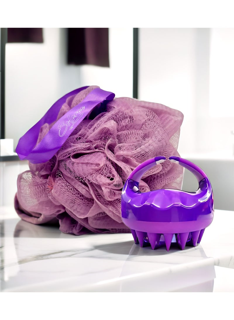 SOLARAE Scalp  Brush soft Silicone Bristles and Bath Loofah Sponge Scrubber Exfoliator,   Body & Scalp Washing Scrubber for all Hair Types (PURPLE) - Image 1