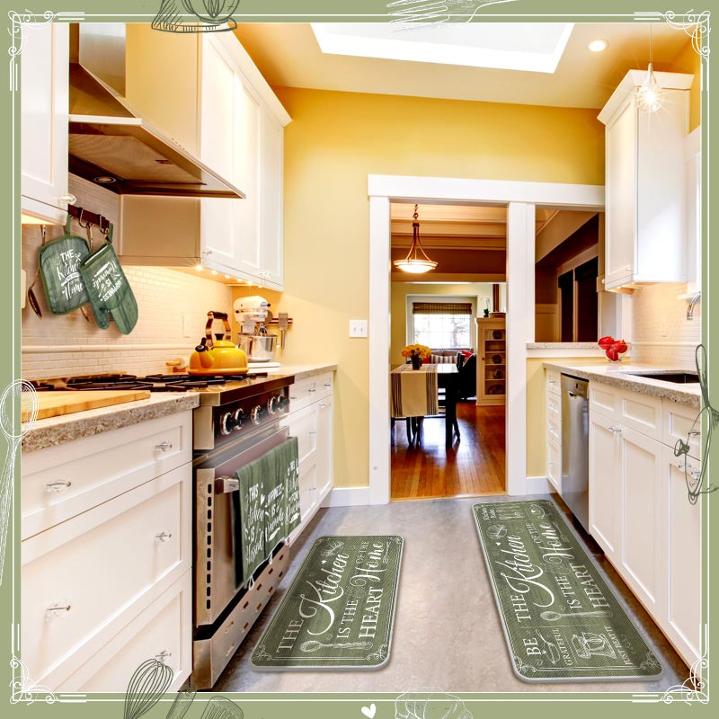 Fourluoo 10 Pcs Farmhouse Kitchen Decor and Accessories Set 4 Kitchen Towels 2 Pot Holders 2 Oven Mitts 2 Rugs for Cooking Baking Mom Housewarming Gifts(Sage Green,Classic Style) - Image 4