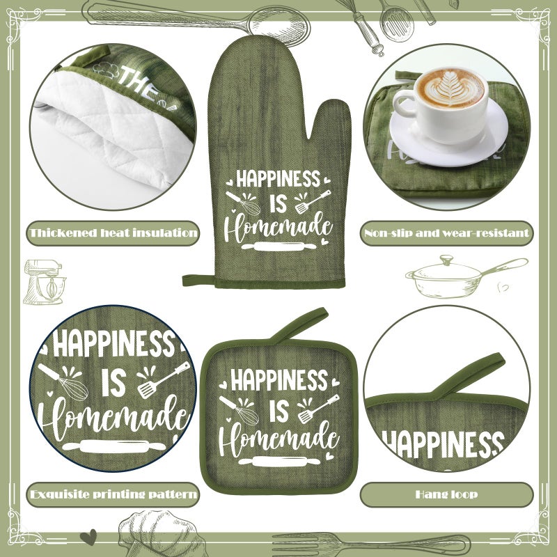 Fourluoo 10 Pcs Farmhouse Kitchen Decor and Accessories Set 4 Kitchen Towels 2 Pot Holders 2 Oven Mitts 2 Rugs for Cooking Baking Mom Housewarming Gifts(Sage Green,Classic Style) - Image 5