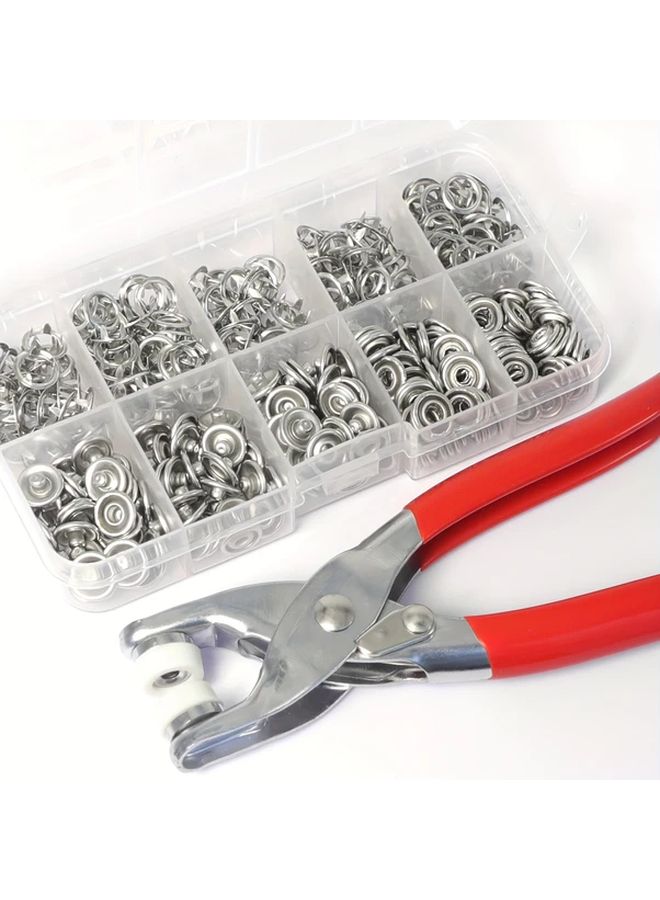 100 مجموعة أزرار معدنية DIY مع ملقط تثبيت وأداة ضغط لمشاريع الخياطة والحرف اليدوية - Image 1