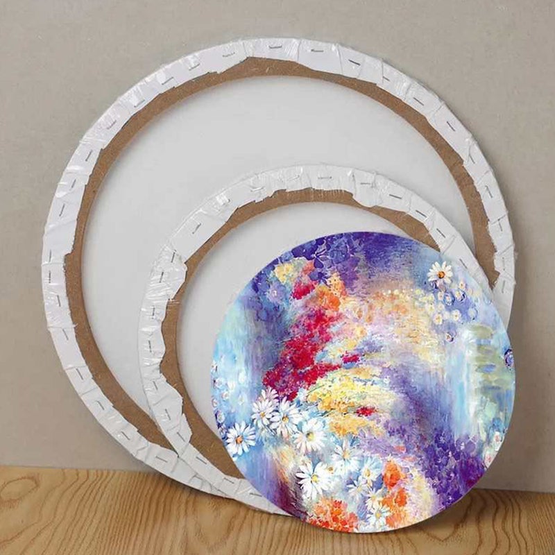 3 Pcs Blank Art Canvas Round Drawing Canvas Cotton Painting Holder DIY Accessory - Image 1