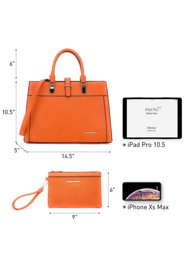 DASEIN Women's Handbag Flap-over Belt Shoulder Bag Top Handle Tote Satchel Purse Work Bag w/Matching Wristlet (Orange) - Image 3