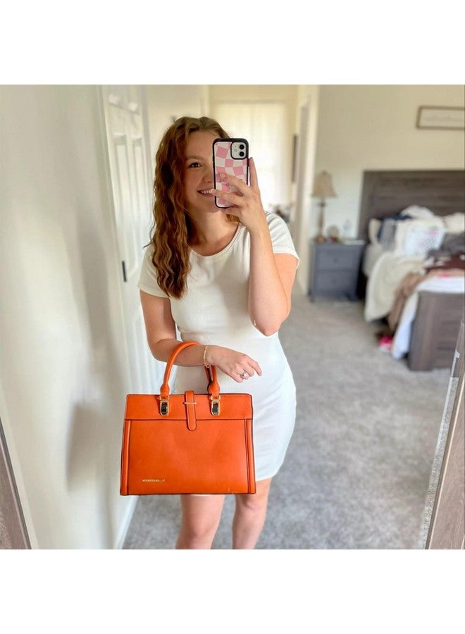 DASEIN Women's Handbag Flap-over Belt Shoulder Bag Top Handle Tote Satchel Purse Work Bag w/Matching Wristlet (Orange) - Image 1
