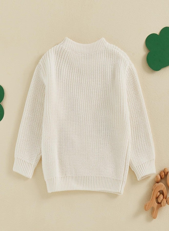 Amnnchya Baby Girl Boy Sweater Toddler Infant Newborn St Patricks Day Outfit Shamrock Knit Oversized Crewneck Pullover (White, 9-12 Months) - Image 4