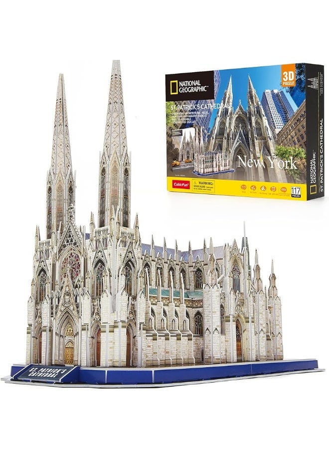 CubicFun 3D Puzzles for Adults National Geographic St. Patrick's Cathedral Model Kits, New York Architecture Puzzles for Adults Desk Building Toys for Kids Ages 8+, 117 Pieces with Booklet Xmas Gifts - Image 5