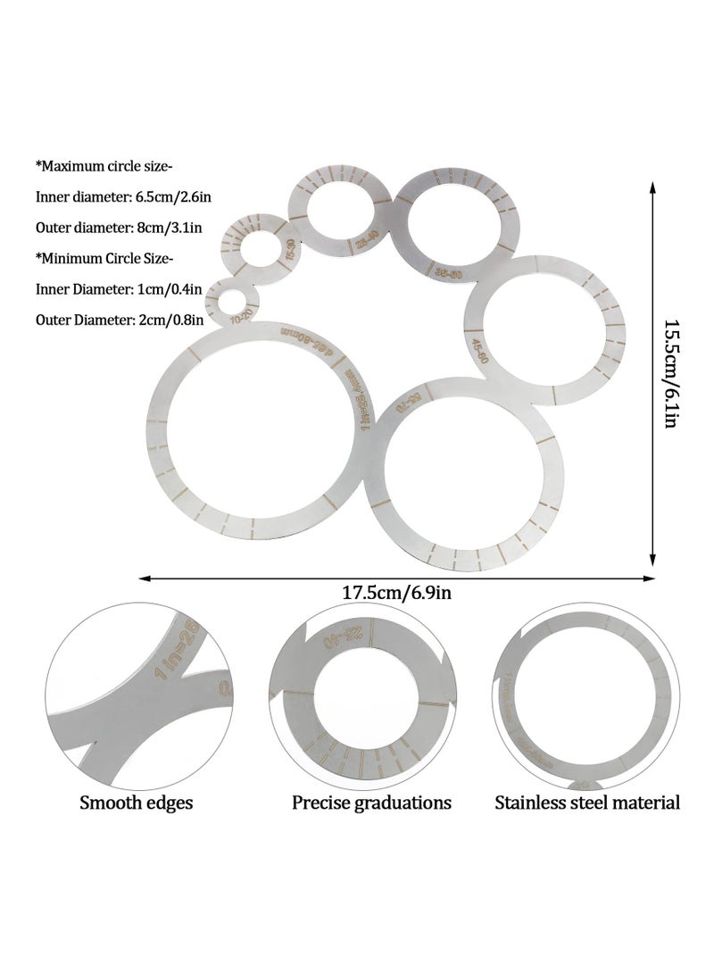 Excefore Circle Ruler, Leather Cutting Tool Set, Round Leather Corner Cutting Ruler, Stainless Steel Ruler, Circle Drawing Tool, for Leather Projects, Complete with Laser Burned Scale Marks - Image 2