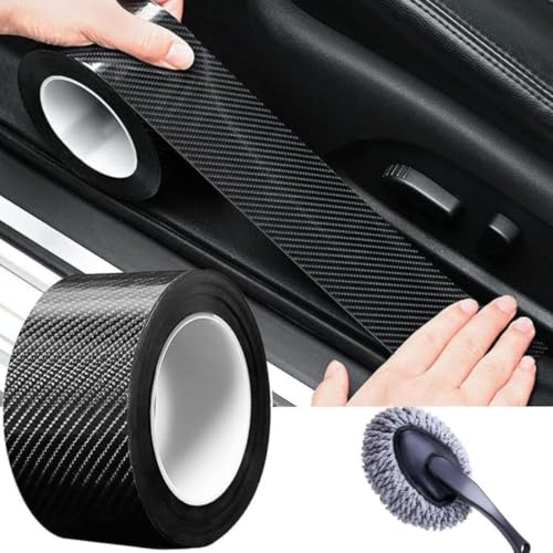 POLMI Carbon Fiber Car Door Sill Protector Tape Anti Scratch PPF Film for Car Body, Door, Bumper – Universal Matte Black Tape for Exterior Protection - Image 1